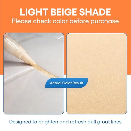 Grout Paint Pen Light Beige — Grout Colorant & Sealer Marker, Restores & Repairs Grout Lines, Quick-Dry, Bathroom Kitchen Shower Floor Tiles | Groutastic