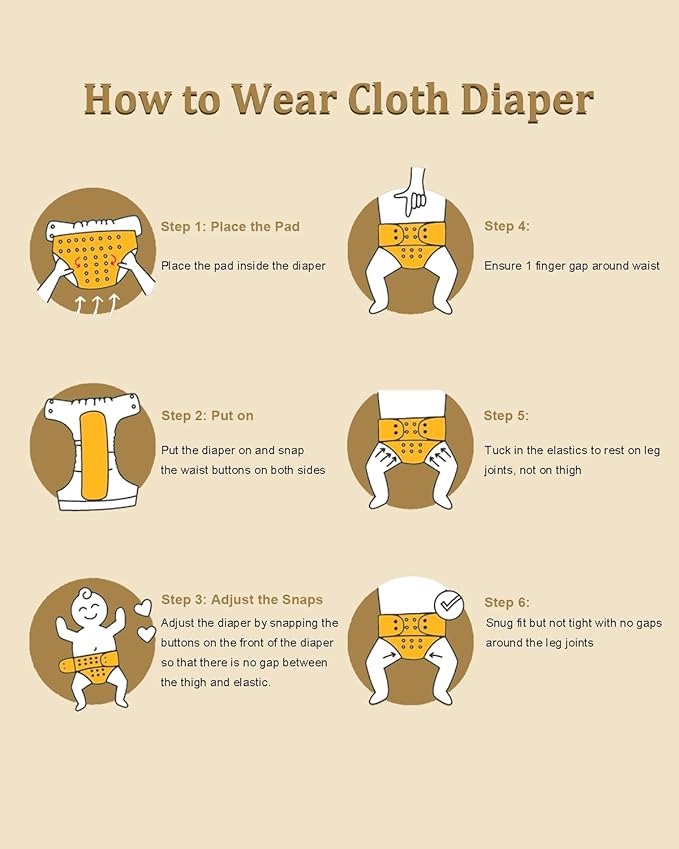 Babygoal Baby Reusable Neutral Cloth Diapers, One Size Adjustable Washable Pocket Nappy Covers 6 Pack+6pcs Rayon from Bamboo Inserts+Wet Bag
