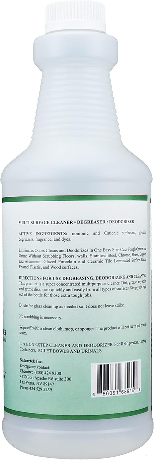 Pack Of 12| Naturetek Complete Multi-Surface Cleaner, Degreaser, and Deodorizer, All-Purpose Cleaning for Toilets, Bathtubs, Floors, and Walls, Fast Acting, No Scrubbing.