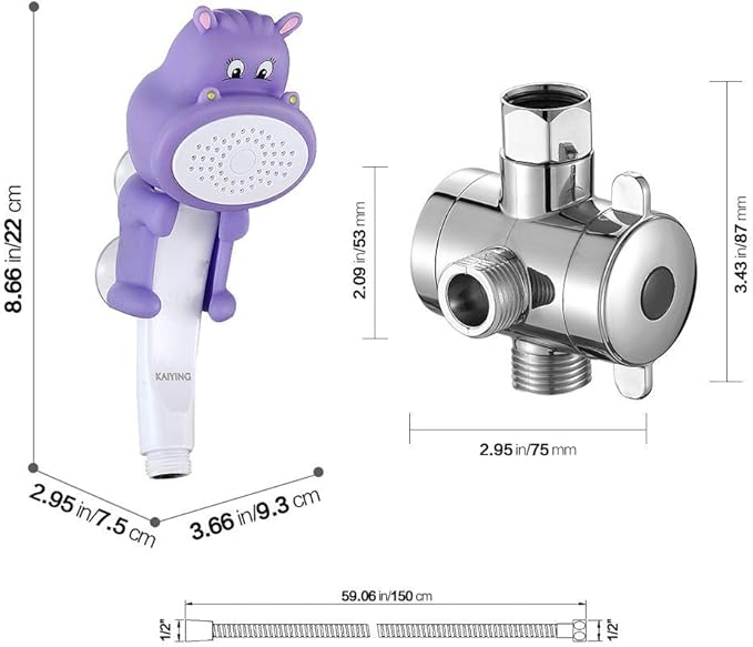 KAIYING Children's Handheld Shower Head,Cartoon Water Flow Spray Shower Head Baby Kids Toddler Bath Bathing Accessories (K:Showerhead(Hippie)+Hose+Diverter)
