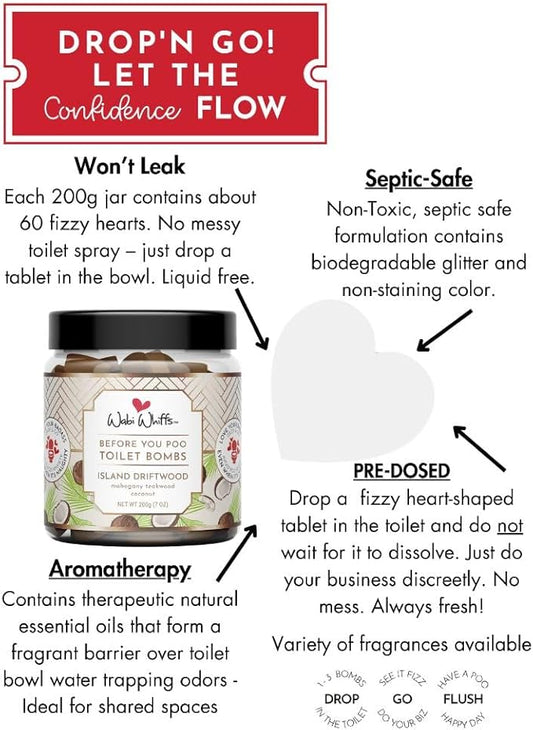 Fizzing Toilet Bombs – Island Driftwood | Natural Bathroom Deodorizer | Odor Eliminator Tablets For Freshness & Cleanliness | Eco-Friendly Septic Safe Tablets | 60 Count |