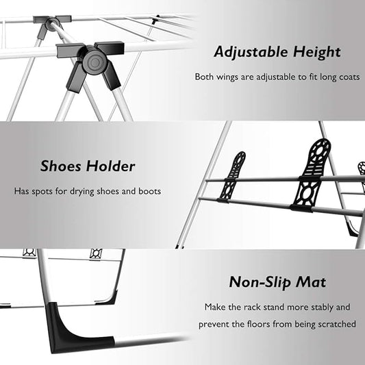 LDAILY Clothes Drying Rack, Laundry Clothes Storage, Portable Folding Dryer, Heavy Duty Clothes Hanger, Lightweight and Stable Clothes Dryer for Indoor and Outdoor Use