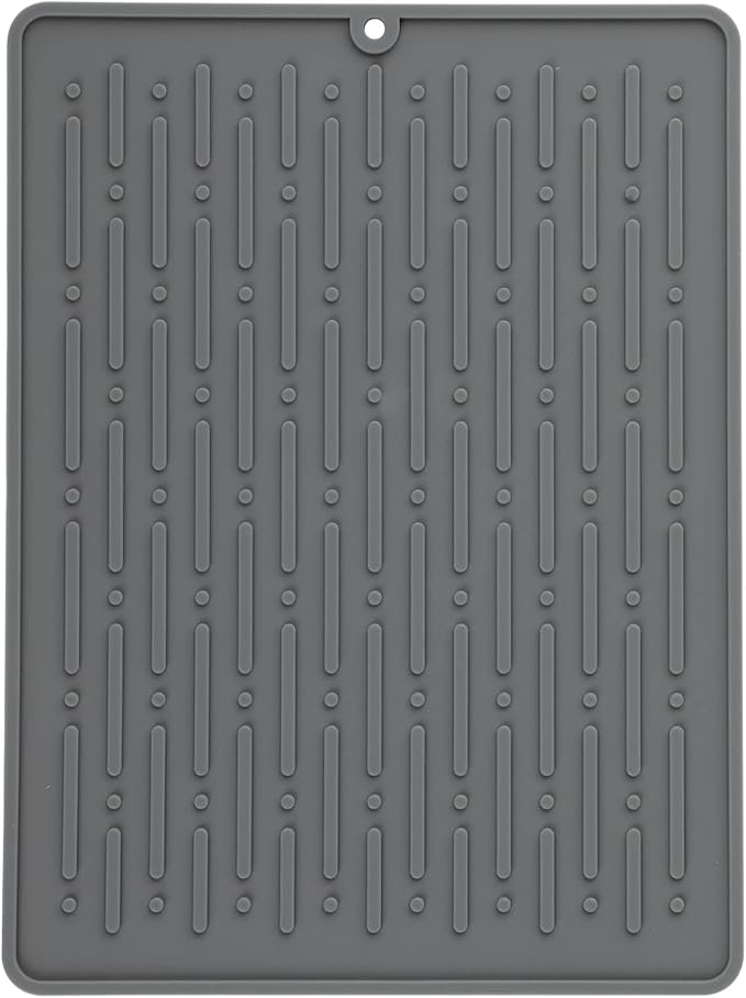 GeeRic Dish Drying Mats, Heat-resistant Silicone Mat for Kitchen Counter, Non-Slip Dish Dry Mat Dishwasher Safe Small, Gray