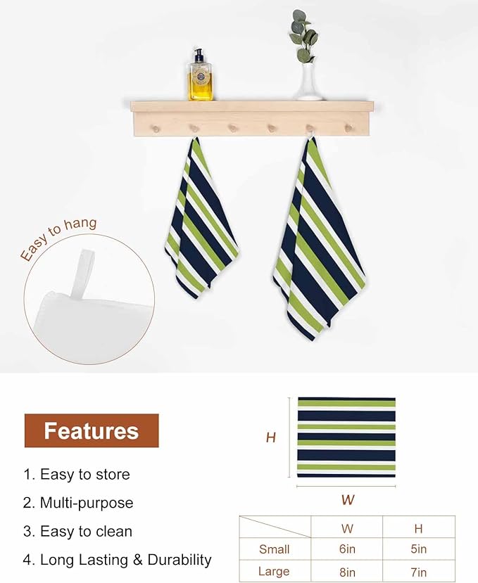 4 Pack Green Dark Kitchen Dish Cloths, Blue White Stripe Abstract Geometric Striped Dishcloths for Kitchen, Reusable Paper Towels, Super Absorbent Quick Drying Washcloths Cleaning Wipes, 8x7 inch