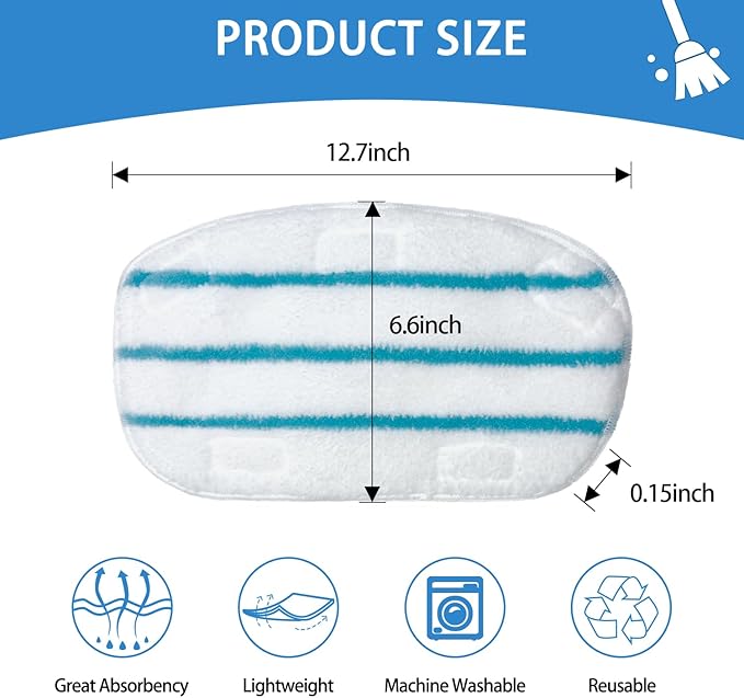 Steam Mop Pads Compatible with PurSteam ThermaPro 10-in-1 and ThermaPro 211 Steam Mop Cleaner Microfiber Pur steam Mop Replacement Pads (Blue and White-8pcs)