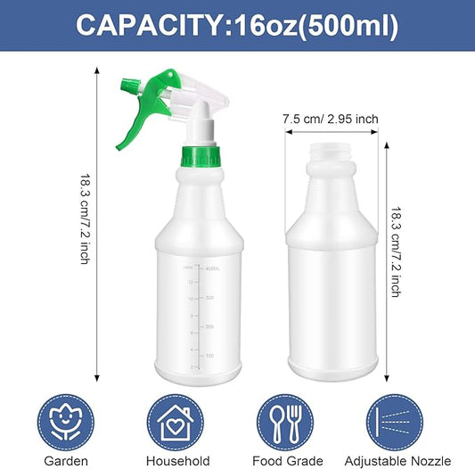 10 Pack Spray Bottles 16 oz Empty Water Spray Bottles for Cleaning Heavy Duty Refillable Squirt container with Measurements Adjustable Nozzle for Household(Yellow,Green,Stylish Style)