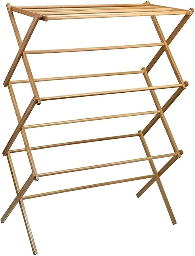 Collapsible Bamboo Drying Rack β Foldable Laundry Drying Stand for Indoor/Outdoor Use β Space-Saving Clothes Rack for Towels, Blankets & Delicates