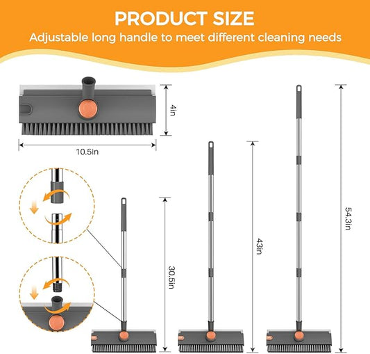 SetSail Floor Scrub Brush, 3 in 1 Floor Scrub Brush with 54-in Adjustable Long Handle and Scraper Heavy Duty Stiff Bristle Floor Scrubber for Cleaning Shower Bathroom Kitchen Patio Garage, Grey&Orange