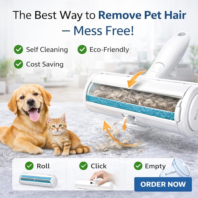 Pet Hair Remover Roller, Reusable Self-Cleaning Lint Roller for Dog & Cat Hair, Fur Removal for Furniture Couch Carpet Car Clothes & Bedding, No Sticky Tape or Refills