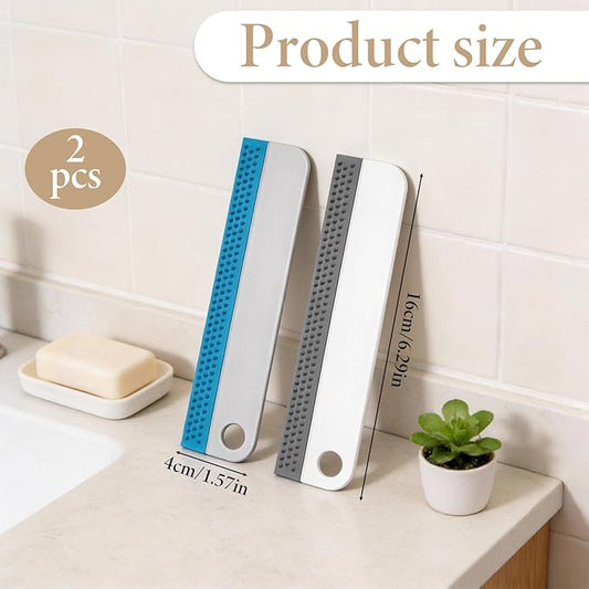 Small Rubber Squeegee 2 Pcs All-Purpose Mini Soft Rubber Window Squeegee Small Squeegees Window Scrubber Scraper for Kitchens Bathroom Shower Mirrors Car Windshield (Gray, Blue)