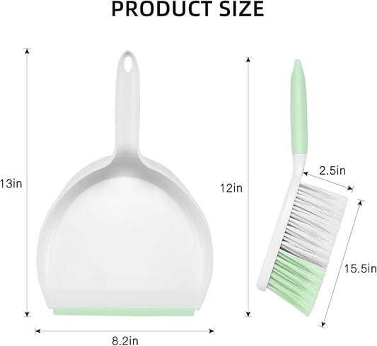 NACENA Dust Pan and Brush Set, Large Hand Broom and Dustpan Set Large Brush and Dustpan Set for Camping Broom and Dustpan Combo for Daily Cleaning Pet Hair Office Home Car, Light & Green