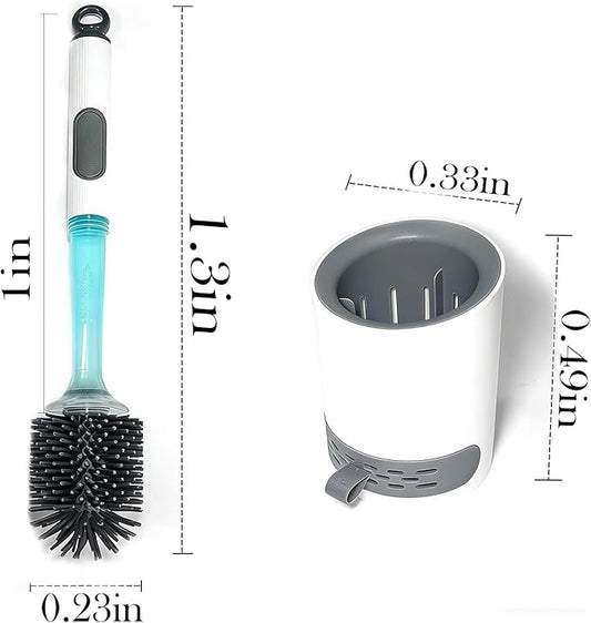 Toilet Brush Set, Silicone Toilet Bowl Scrubber & Holder - Reusable & Drip-Proof Bathroom Cleaner, Space-Saving Design for RV, Apartment; Includes Dispenser, Grey 1PCS