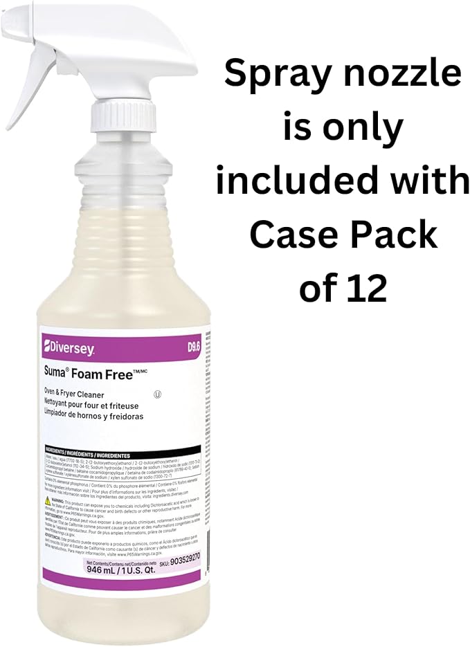 Diversey 903529270 Suma Foam Free Liquid Oven & Fryer Cleaner, Degreaser for Oven, Grill & Range Hood, Ready-to-Use Spray, 32-Ounce (Pack of 12)