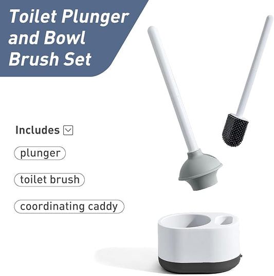 Silicone Toilet Brush Plunger Set, 2 in 1Toilet Bowl Brush and Holder Plunger Set, Plunger Toilet Brush Combo, Bathroom Toilet Brush, Toilet Brush Set, Toilet Scrubber and Plunger Set, Black