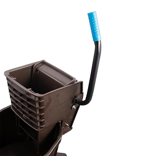 Carlisle FoodService Products 26-Quart Commercial Mop Bucket with Side-Press Wringer, Precision-Molded Polypropylene, Durable Wringer, Bucket with Non-Marking Casters, 18.5 x 16.5 x 23 Inches, Brown