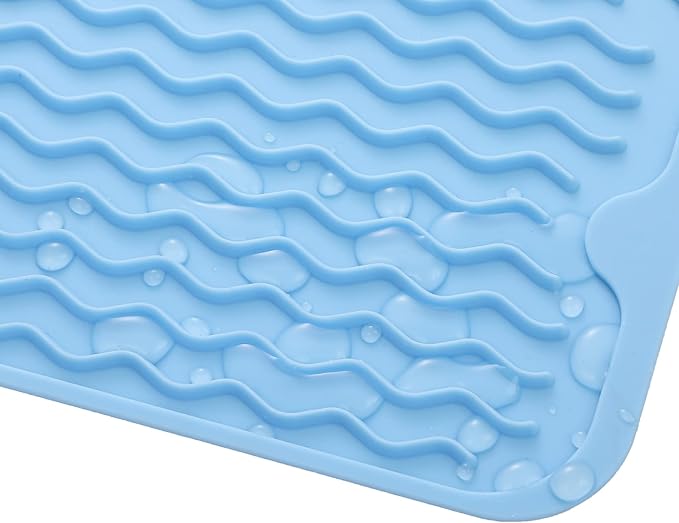 MicoYang Silicone Dish Drying Mat for Multiple Usage,Easy clean,Eco-friendly,Heat-resistant Silicone Mat for Kitchen Counter or Sink,Refrigerator or Drawer Liner Light Blue S 12 inches x 6 inches