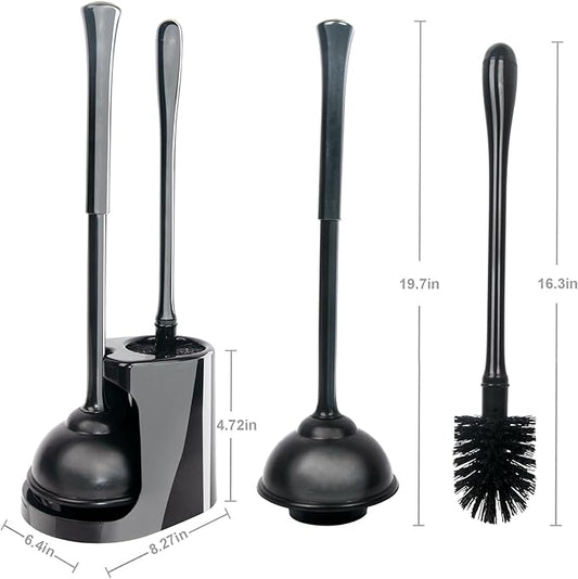 CELOX Black Toilet Plunger and Brush Set with Holder for Bathroom, 1 Set,Silver-Black