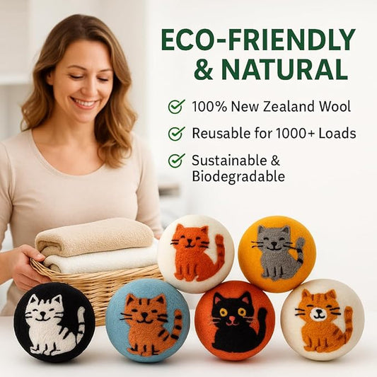 Laundry Wool Dryer Balls | Natural Fabric Softener – Reusable, Eco-Friendly, Reduces Drying Time – Wool Balls Replaces Dryer Sheets - 6 XL Pack - Laundry Balls for Dryer