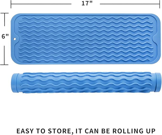 MicoYang Silicone Dish Drying Mat for Multiple Usage,Easy clean,Eco-friendly,Heat-resistant Silicone Mat for Kitchen Counter,Sink,Bar,Bottle,or Cup Lichen Blue M 17 inches x 6 inches
