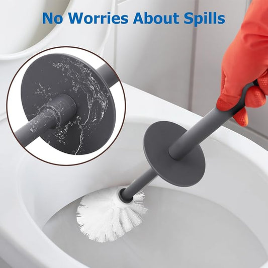 Topsky Toilet Brush,2 Pack Compact Toilet Brush & Holder Set,Plastic Round Barrel Loo Brush with 2 Replacement Toilet Brush Head,Durable for Bathroom Toilet,Dark Gray