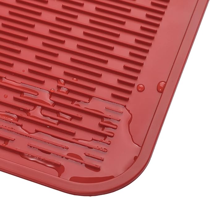 MicoYang Silicone Dish Drying Mat for Multiple Usage,Easy clean,Eco-friendly,Heat-resistant Silicone Mat for Kitchen Counter or Sink,Refrigerator or Drawer Liner Red 2XL 24 inches x 18 inches