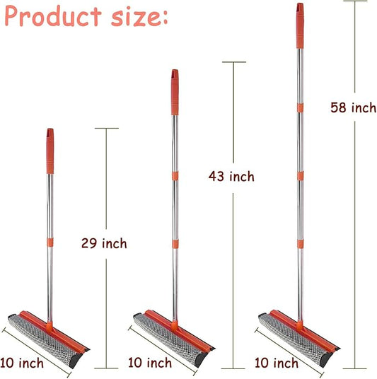 Window Squeegee for Window Cleaning, Squeegee Window Cleaner Tool 2 in 1 Car Window Cleaning Tool with Extension Pole 58‘’ Telescopic Window Washing Equipment, Shower Squeegee for Shower Glass Door