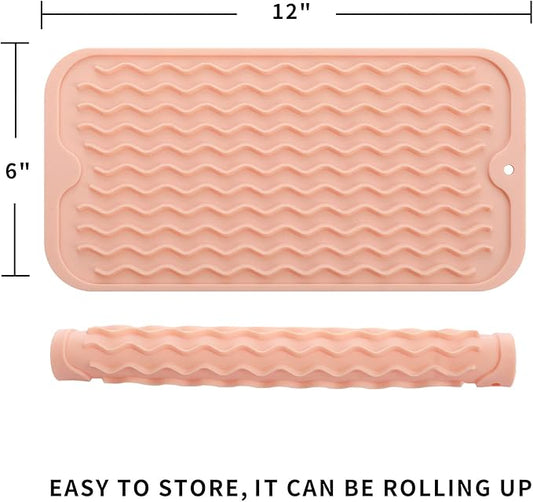 MicoYang Silicone Dish Drying Mat for Multiple Usage,Easy clean,Eco-friendly,Heat-resistant Silicone Mat for Kitchen Counter or Sink,Refrigerator or Drawer Liner Pink S 12 inches x 6 inches