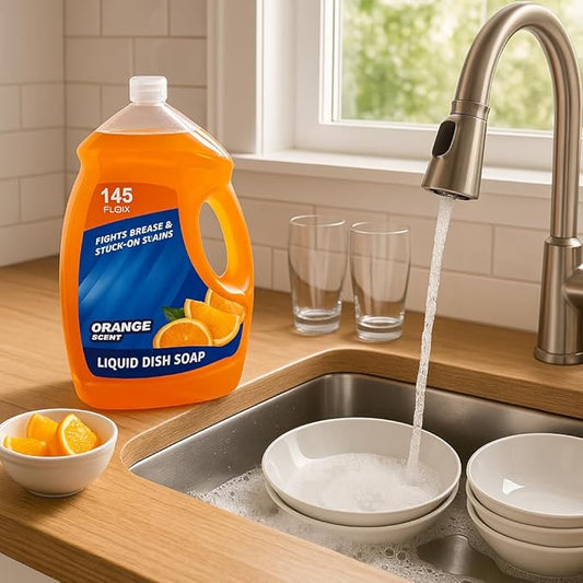Orange Scent Ultra Dishwashing Liquid – Triple Action Concentrated Dish Soap for Kitchen, Grease-Cutting Formula for Pots, Pans & Dishes, 145 fl oz