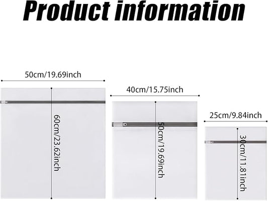 Mesh Laundry Bags for Delicates, Lingerie Wash Bags with Auto-Lock Zipper, 100% Polyester Fine Mesh, White Net, 2XL, 2L, 2S