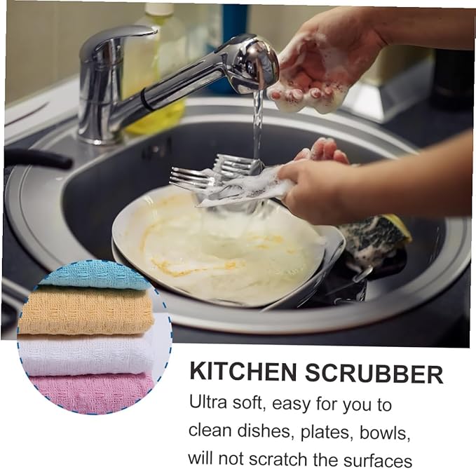 balacoo 4pcs Microfiber Dishcloth Set Water Absorbent Kitchen Cleaning Cloth Thickened Sturdy Cotton Kitchen Towels for Dishwashing and Household Cleaning