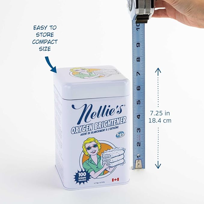 Nellie's Oxygen Brightener - 100 Scoops - Planet Friendly Stain Remover - Safe Alternative to Bleach - Septic-Safe Formula - Compact Powder Form - Made in Canada