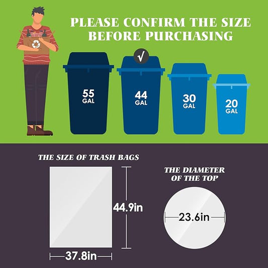 Teivio Large Clear Trash Bags 40-45 Gallon 33 Counts Fit 39,40,45,Gal All Purpose Garbage Bags, Extra Large Lawn and Leaf Bags Outdoor Trash Can Liner, Drum Liners, Workshops, Backyard