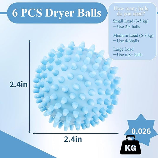6 Pack Laundry Balls for Dryer, Dryer Balls Laundry Reusable, Dryer Ball Plastic Pellet Packs for Fabric Soften, Reduce Wrinkle and Less Static Cling-Light Blue
