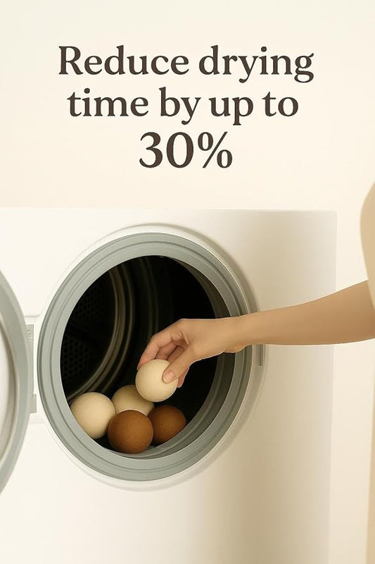 Wool Dryer Balls – Pack of 6 (3 White + 3 Brown) with Storage Bag – 100% New Zealand Wool – Reusable, Eco-Friendly Natural Laundry Dryer Balls for Faster Drying