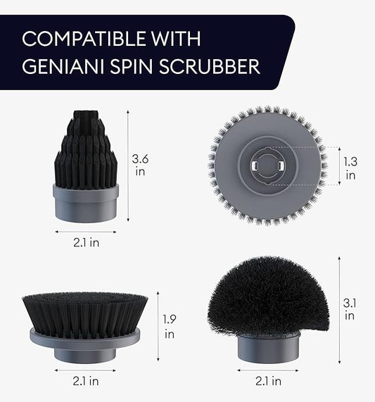 Replacement Brush Heads Set of 3 for GENIANI Electric Spin Scrubber, Scrub Brush for Cleaning Bathroom, Tile, Floor, Tub, and Shower (Black)