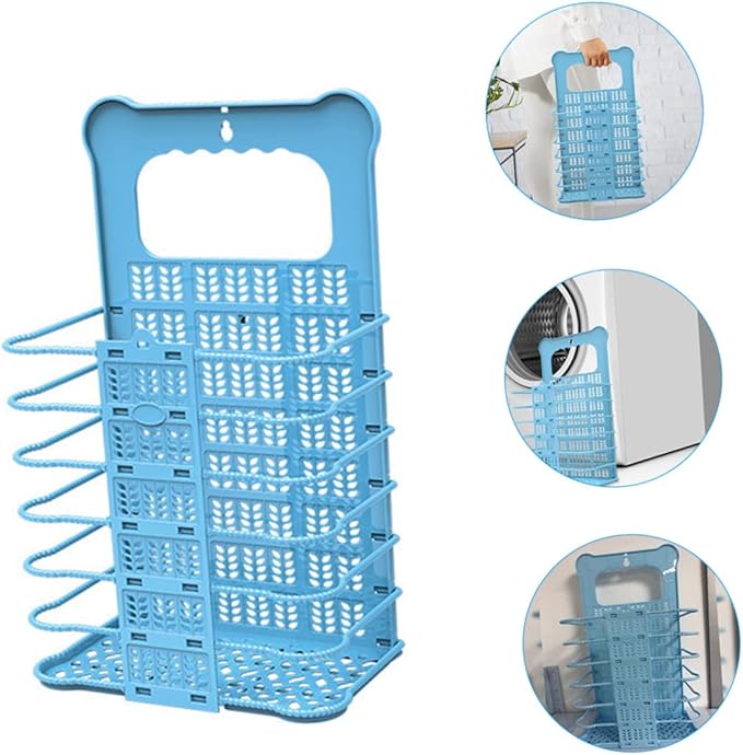 SOLUSTRE Foldable Laundry Basket Wall Mount Creative Space-Saving Clothes Storage Hamper Waterproof Plastic Organizer for Bathroom and Laundry Room