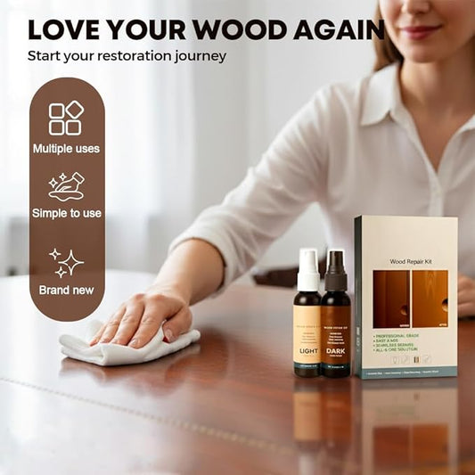 Wood Repair Kit, 2026 New Furniture Scratch Remover Spray, Hardwood Floor Restorer for Scuffs and Dents, Liquid Polish for Cabinets and Tables, Light and Dark Set (2pcs)