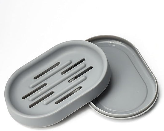 Topsky Soap Dish for Shower,2 Pack Soap Dishes Soap Savers for Bar Soap, Soap Bar Holder Shower with Drip Tray, Plastic Soap Holders with Drain for Kitchen Sink, Easy to Clean,Dry,Gray