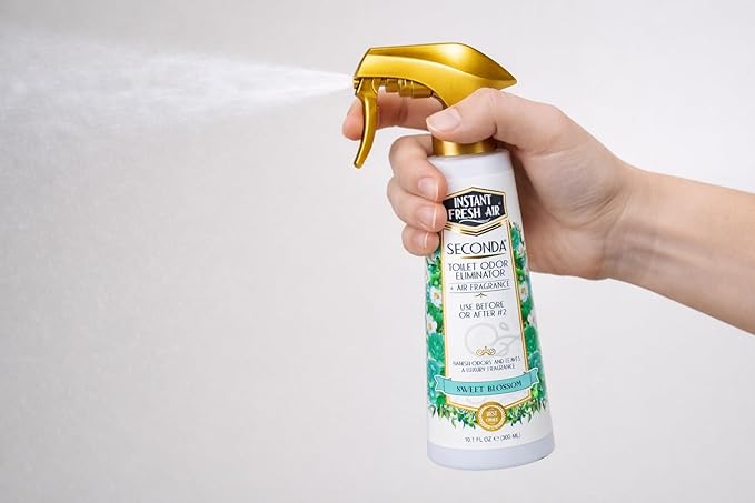 Seconda Premium Toilet Spray - Bathroom Air Freshener & Toilet Bowl Odor Eliminator - For Home, Business, School - Bathroom Deodorizer - Long Lasting Blossom Fragrance - 10.1 fl oz.