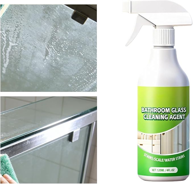 Bathroom Glass Cleaner – 120ml Household Solution, Water Stain Remover, Clear Spray | Quick Acting Formula, Shine Restore Care for Tiles Bathtubs Faucets Shower Heads Rooms