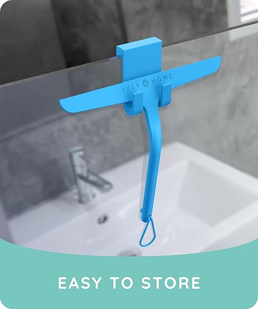 JULY HOME Premium All-Purpose Silicone Squeegee 11 inch, Stainless Steel Core, Shower Accessories - Bathroom Cleaner for Mirror, Car, Window, Tile and Shower Glass Door Cleaner Tool (Blue)