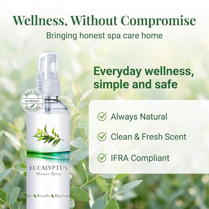 Eucalyptus Shower Spray Essential Oil, 100% Pure Aromatherapy Shower Mist for Sinus Relief, Steam Room Spa, Nasal Congestion, 8oz for Home Spa Day (Eucalyptus, 8oz)
