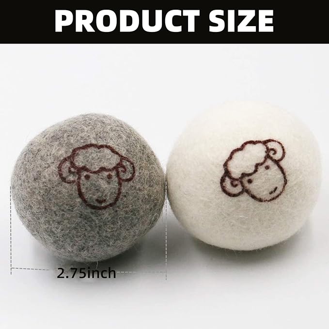 Wool Dryer Balls - 6 PCS Tumble Dryer Balls, Hypoallergenic, Reusable, Anti Static Tumble Dryer Balls, Natural Fabric Softener, Reduce Drying Time and Wrinkles, Wool Balls for Tumble Dryer