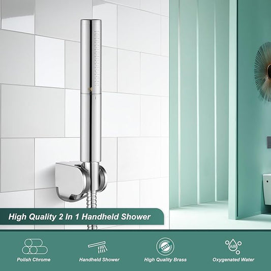 Heyalan Brass 2 in1 Function Handheld Spray Hand Shower High Pressure Handheld Sprinklert Shower Wand with Shower Hose and ABS Hand Shower Holder, Polished Chrome