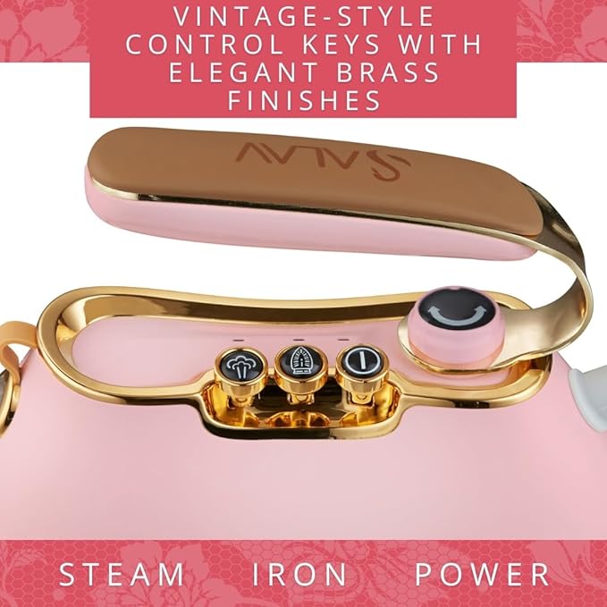 SALAV Retro Handheld Garment Steamer + Iron, Ceramic Steam Plate, 1000 watts of Steam, Removes Wrinkles on Clothes (Rose, Steamer and Iron + Fabric Shaver and Lint Roller)