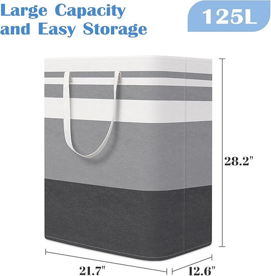 BlissTotes 3-Pack Laundry Basket, Freestanding&Waterproof Laundry Hamper, Collapsible Tall Clothes Hamper with Easy Carry Handles for Clothes, Towels in the Family and Dorm,Gradient Grey,125L