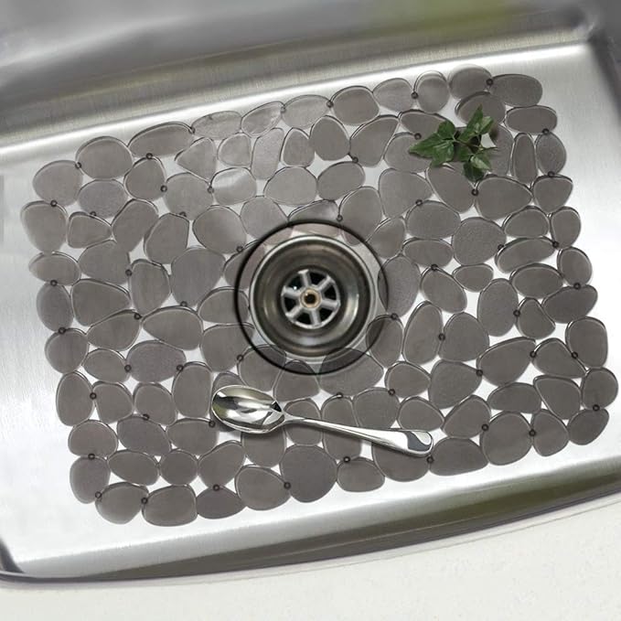 Bligli Pebble Sink Mat for Stainless Steel/Ceramic Sinks, 2 Pack PVC Sink Protectors Mats for Bottom of Kitchen Sink, Dish Drying Mat for Dishes and Glassware, 15.7 x 11.8 inch, Grey