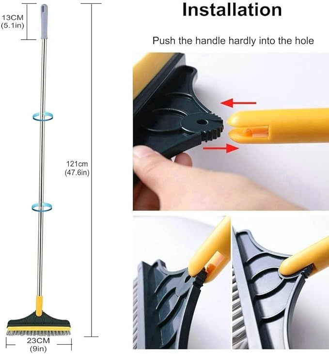 2 in 1 Cleaning Scrub Brush Grout Brush Scrapee 3 Poles 47.6'' Floor Scrub Brush with Long Handle V-Shape Stiff Bristle Brush Scrubber with Squeegee 120°Rotate Shower Scruber for Bathroom Glass