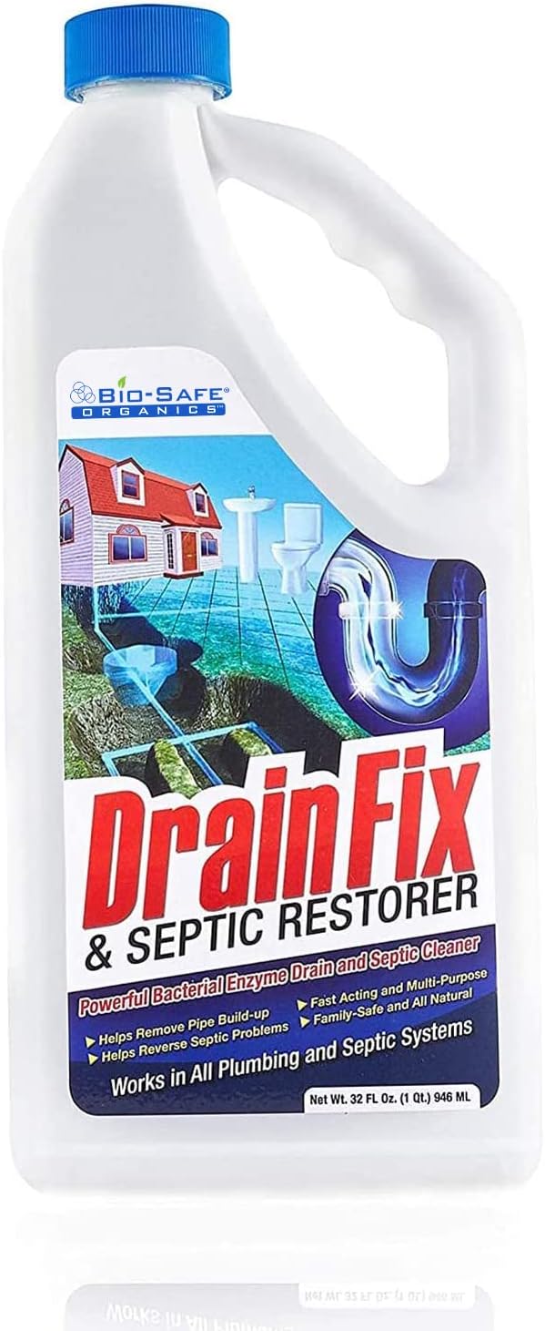 Drainfix & Septic Restorer 32 Oz Septic Tank Treatment | Drainfield Treatment | Septic Safe Drain Cleaner | Enzyme Drain Cleaner | Septic Cleaner | Exxon Valdez Patented - 3 Pack