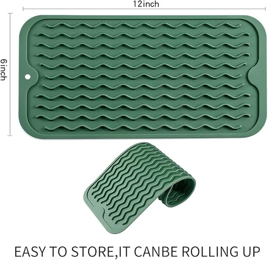 MicoYang Silicone Dish Drying Mat for Multiple Usage,Easy clean,Eco-friendly,Heat-resistant Silicone Mat for Kitchen Counter or Sink,Refrigerator or Drawer Liner Green S 12 inches x 6 inches